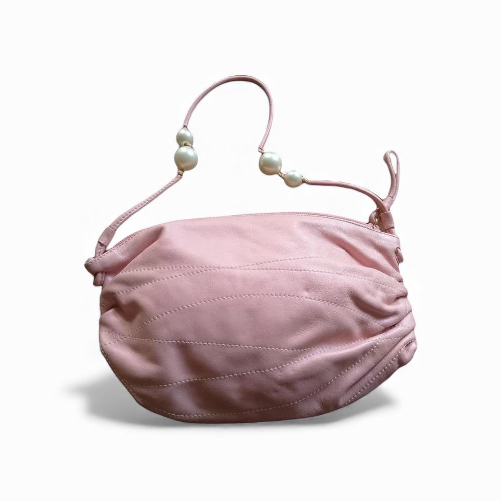 Furla Pink Leather Shoulder Bag with Pearl Strap – EUC
